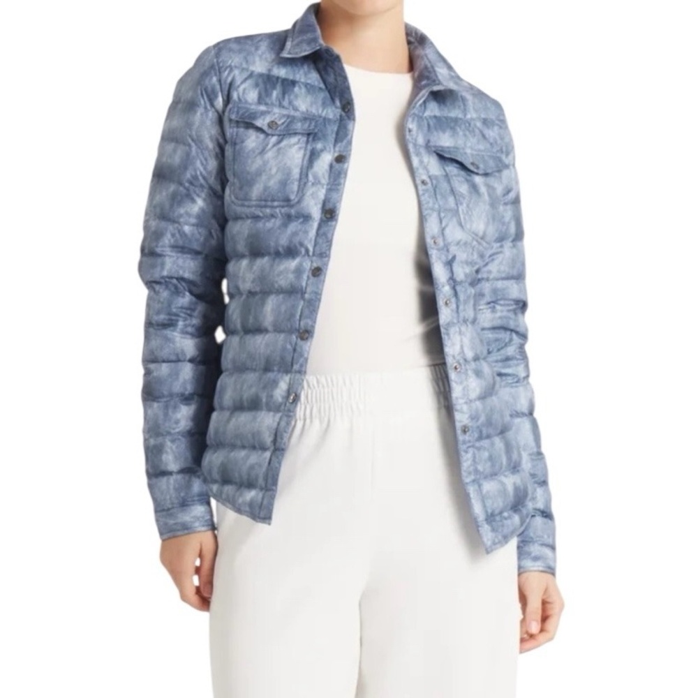 Cotes Of London‎ The Harrow Royale Down Shirt Jacket Blue Jean Print Small NWT